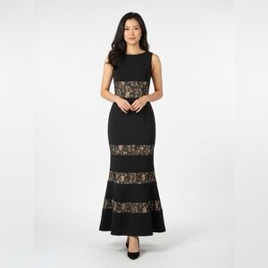 Vince Camuto Black Lace Inset Maxi Dress | Size 2 | Elegant Formal Gown